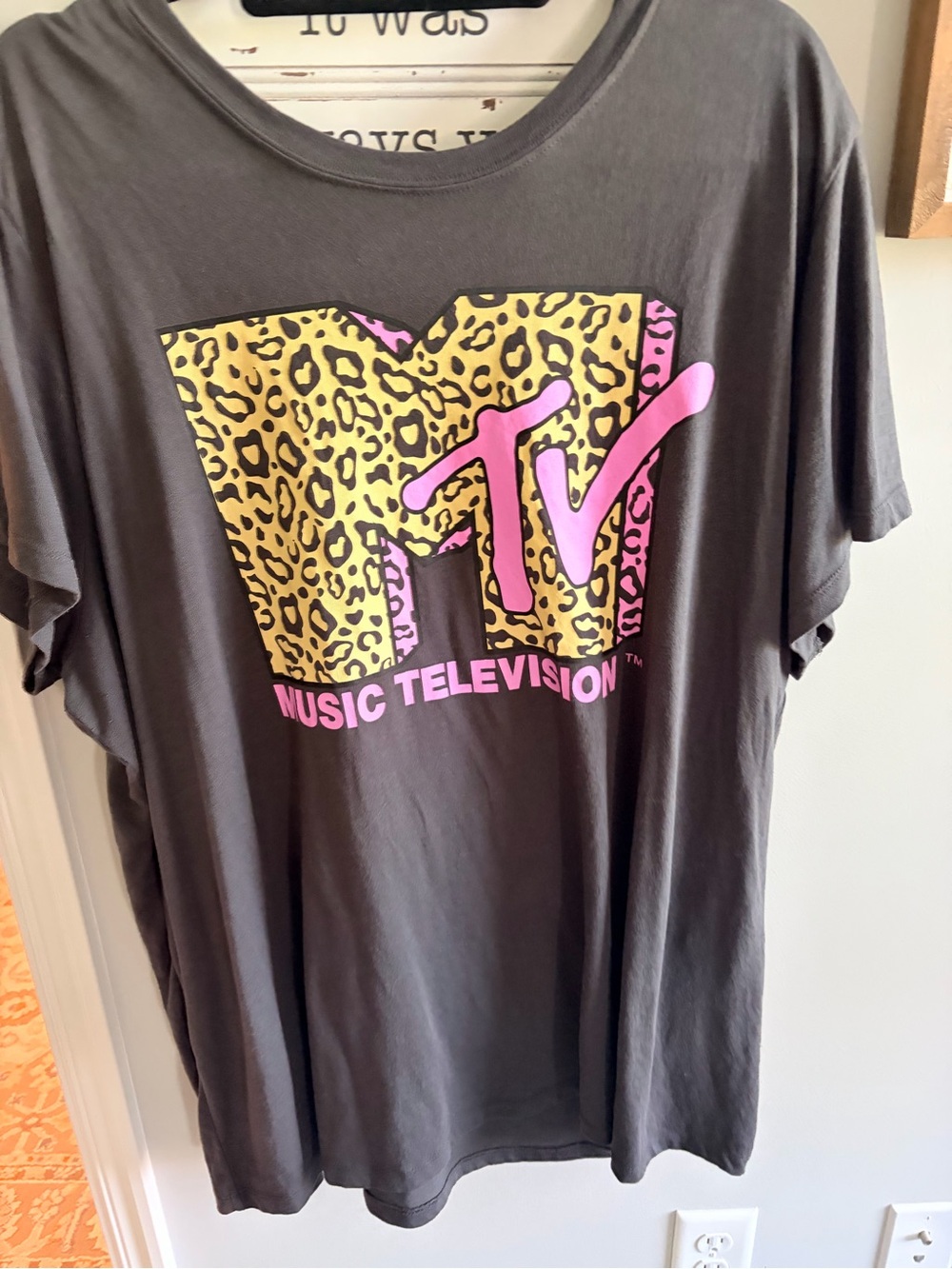 Ripple Junction Black Tee with Yellow Leopard and Pink MTV Accent
